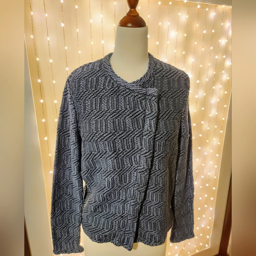 EUC Ann Taylor LOFT Maze Chunky Knit Moto Jacket in Blue Sea - Picture 4 of 12